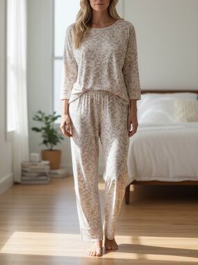 Carole Hochman Midnight 3PC Cotton Pajama Set NWT Size L Creme